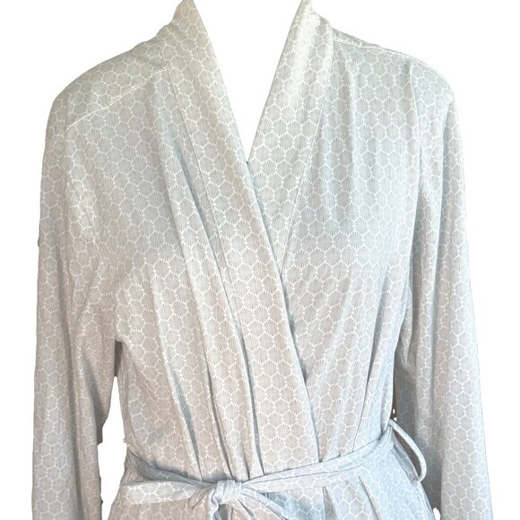 Haven Well Within Gray White Cotton Robe Tie Waist Medium Cozy Spa Lounge - Picture 1 of 5